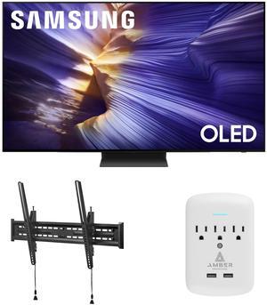Samsung QN55S90FAFXZA 55 Inch 4K OLED Smart TV with a Walts TILT-MOUNT-43-90 Large/XL Tilt Mount for 43"-98" TVs and Amber Protection 3-OUTLET-SURGE Surge Protector (2025)