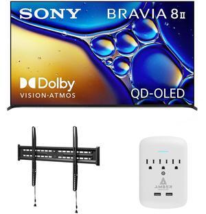 Sony K55XR80M2 55 Inch Bravia 8 QD-OLED 4K HDR Google TV with a Walts FIXED-MOUNT-43-90 TV Mount for 43"-98" TVs and Amber Protection 3-OUTLET-SURGE Surge Protector (2025)