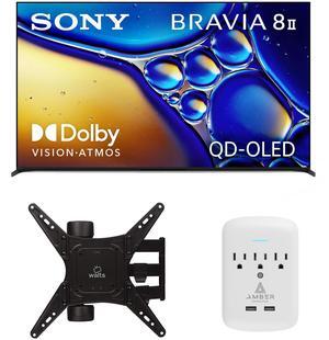 Sony K55XR80M2 55 Inch Bravia 8 QD-OLED 4K HDR Google TV with a Walts Medium Full Motion Mount for 32"-65" TVs and Amber Protection 3-OUTLET-SURGE Surge Protector (2025)