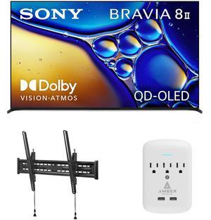 Sony K55XR80M2 55 Inch Bravia 8 QD-OLED 4K HDR Google TV with a Walts TILT-MOUNT-43-90 Large/XL Tilt Mount for 43"-98" TVs and Amber Protection 3-OUTLET-SURGE Surge Protector (2025)