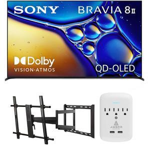 Sony K55XR80M2 55 Inch Bravia 8 QD-OLED 4K HDR Google TV with a Walts Large/Extra Large Full Motion Mount for 43"-90" TVs and Amber Protection 3-OUTLET-SURGE Surge Protector (2025)