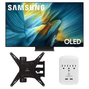 Samsung QN55S95FAFXZA 55 Inch OLED HDR Pro 4K Smart TV with a Walts Medium Full Motion Mount for 32"-65" TVs and Amber Protection 3-OUTLET-SURGE Surge Protector (2025)