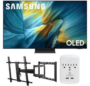 Samsung QN55S95FAFXZA 55 Inch OLED HDR Pro 4K Smart TV with a Walts Large/Extra Large Full Motion Mount for 43"-90" TVs and Amber Protection 3-OUTLET-SURGE Surge Protector (2025)