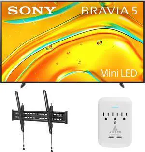 Sony K98XR50 98 Inch Bravia Mini LED 4K HDR Google TV with a Walts TILT-MOUNT-43-90 Large/XL Tilt Mount for 43"-98" TVs and Amber Protection 3-OUTLET-SURGE Surge Protector (2025)