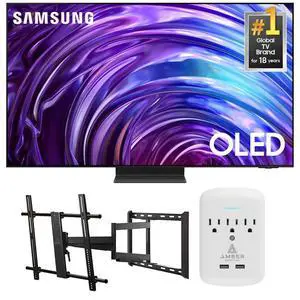 Samsung QN77S95DDFXZA 77 Inch OLED 4K Smart TV with a Walts Large/Extra Large Full Motion Mount and Amber Protection 3-OUTLET-SURGE Surge Protector (2024)