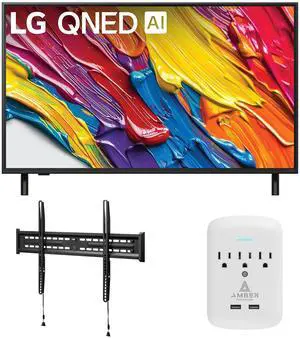 LG 43QNED82AUA 43 Inch QNED AI 4K Smart TV with a Walts FIXED-MOUNT-43-90 Mount and Amber Protection 3-OUTLET-SURGE Surge Protector (2025)