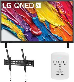 LG 43QNED82AUA 43 Inch QNED AI 4K Smart TV with a Walts TILT-MOUNT-43-90 Large/XL Tilt Mount and Amber Protection 3-OUTLET-SURGE Surge Protector (2025)