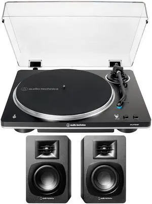 Audio Technica AT-LP70XBT-BS Automatic Belt-Drive Turntable - Black/Silver with Audio Technica AT-SP3X Powered Bookshelf Speakers (2024)
