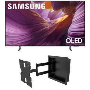 Samsung QN55S85FAFXZA 55 Inch OLED HDR 4K Smart TV with a Kanto R400 Recessed In-wall Full Motion Articulating Mount (2025)