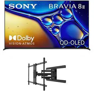 Sony K55XR80M2 55 Inch Bravia 8 QD-OLED 4K HDR Google TV with a Kanto PMX800 Full Motion Dual Stud Mount (2025)