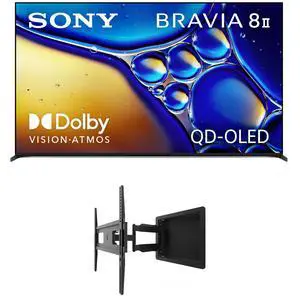 Sony K55XR80M2 55 Inch Bravia 8 QD-OLED 4K HDR Google TV with a Kanto R300 Recessed Low Profile Full Motion Wall Mount (2025)