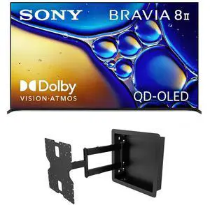Sony K55XR80M2 55 Inch Bravia 8 QD-OLED 4K HDR Google TV with a Kanto R400 Recessed In-wall Full Motion Articulating Mount (2025)