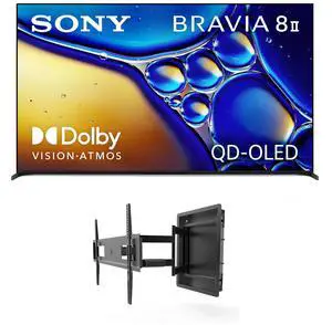 Sony K55XR80M2 55 Inch Bravia 8 QD-OLED 4K HDR Google TV with a Kanto R500 Recessed Ultra-Low Profile Full-Motion Mount (2025)