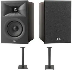 JBL STAGE-240B-BLK 2-Way 4.5" Bookshelf Loudspeakers with STAGE-FS-BLK Floorstands (2025)