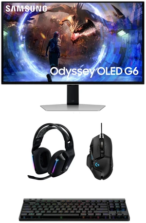 Samsung LS27DG602SNXZA 27" G60SD Odyssey OLED QHD 360Hz Gaming Monitor with G733 Headset, G515 Keyboard, and G502 Mouse (2024) Samsung LS27DG602SNXZA 27" G60SD Odyssey OLED QHD 360Hz Gaming Monitor with G733 Headset, G515 Keyboard, and G502 Mouse (2024)