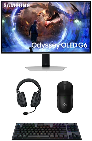 Samsung LS27DG602SNXZA 27" G60SD Odyssey OLED QHD 360Hz Gaming Monitor with PRO-X-2-LIGHTSPEED Headset, G915 Keyboard, and PRO-X-2-SUPERLIGHT Mouse (2024) Samsung LS27DG602SNXZA 27" G60SD Odyssey OLED QHD 360Hz Gaming Monitor with PRO-X-2-LIGHTSPEED Headset, G915 Keyboard, and PRO-X-2-SUPERLIGHT Mouse (2024)