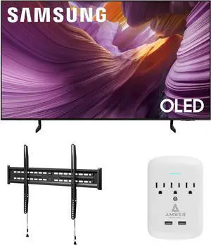Samsung QN65S85FAFXZA 65 Inch OLED HDR 4K Smart TV with a Walts TV FIXED-MOUNT-43-90 TV Mount for 43"-98" TVs and Amber Protection 3-OUTLET-SURGE Surge Protector (2025)