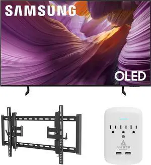 Samsung QN65S85FAFXZA 65 Inch OLED HDR 4K Smart TV with a Walts TV TILT-EXTENSION-37-90 Tilt Mount for 37"-90" TVs and Amber Protection 3-OUTLET-SURGE Surge Protector (2025)