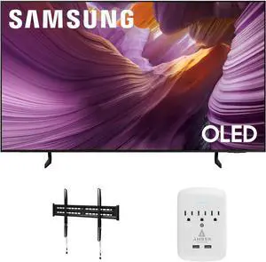 Samsung QN77S85FAEXZA 77 Inch OLED HDR 4K Smart TV with a Walts TV FIXED-MOUNT-43-90 TV Mount for 43"-98" TVs and Amber Protection 3-OUTLET-SURGE Surge Protector (2025)