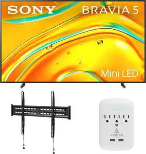 Sony K98XR50 98 Inch Bravia Mini LED 4K HDR Google TV with a Walts FIXED-MOUNT-43-90 TV Mount for 43"-98" TVs and Amber Protection 3-OUTLET-SURGE Surge Protector (2025)