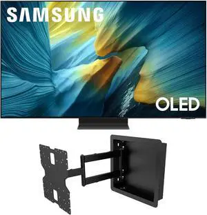 Samsung QN55S95FAFXZA 55 Inch OLED HDR Pro 4K Smart TV with a Kanto R400 Recessed In-wall Full Motion Articulating Mount (2025)