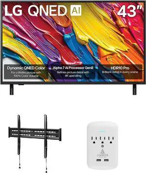 LG 43QNED82AUA 43 Inch QNED AI 4K Smart TV with a Walts FIXED-MOUNT-43-90 Mount and Amber Protection 3-OUTLET-SURGE Surge Protector (2025)