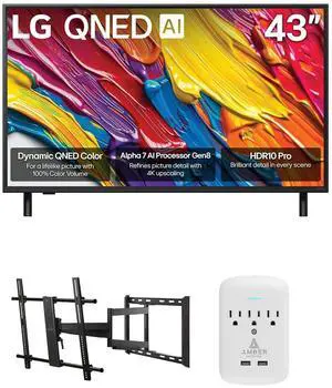 LG 43QNED82AUA 43 Inch QNED AI 4K Smart TV with a Walts Large/Extra Large Full Motion Mount and Amber Protection 3-OUTLET-SURGE Surge Protector (2025)