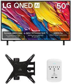 LG 50QNED82AUA 50 Inch QNED AI 4K Smart TV with a Walts Medium Full Motion Mount and Amber Protection 3-OUTLET-SURGE Surge Protector (2025)