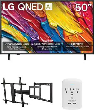 LG 50QNED82AUA 50 Inch QNED AI 4K Smart TV with a Walts Large/Extra Large Full Motion Mount and Amber Protection 3-OUTLET-SURGE Surge Protector (2025)