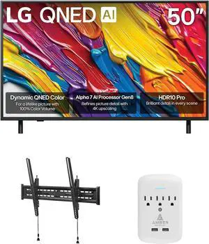 LG 50QNED82AUA 50 Inch QNED AI 4K Smart TV with a Walts TILT-MOUNT-43-90 Large/XL Tilt Mount and Amber Protection 3-OUTLET-SURGE Surge Protector (2025)