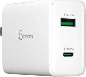 j5create 67W USB Type-C 2-Port GaN Charger White JUP2367