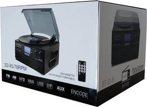 Boytone BT-22B, Bluetooth Record Player Turntable, AM/FM Radio, Cassette, CD Player, 2 built in speaker, Ability to conv