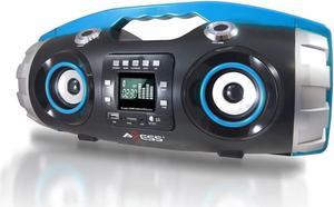 AXESS PBBT2709BL Portable Bluetooth FM Radio/CD/MP3/USB/SD Heavy Bass Boombox (Blue)