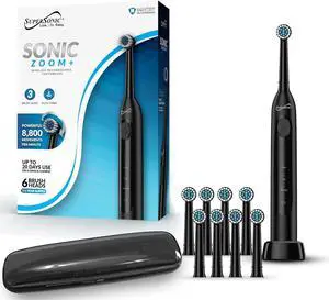 Supersonic Sonic ZOOM +TB-1000 Toothbrush 6 Heads & Wireless Rechargeable Black