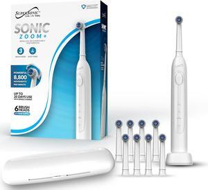 Supersonic Sonic ZOOM +TB-1000 Toothbrush 6 Heads & Wireless Rechargeable White