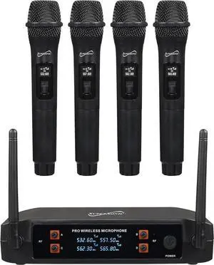 Supersonic SC-909 2.4G 4 Channel Wireless Microphone System 160FT Range, Crystal Clear Sound