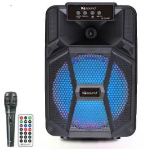 Supersonic IQ Sound IQ-2108BT Cyber Flex8 8" Portable Bluetooth Speaker w/TWS, LED Lights, USB/SD/AUX/Mic/FM, 5W RMS, 1200mAh