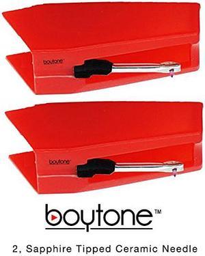 Boytone Pack of 2, Sapphire Tipped Ceramic Replacement Needle for Turntables