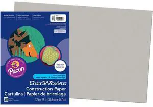 Construction Paper, 58 lbs., 12 x 18, Gray, 50 Sheets/Pack