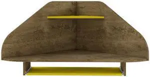 Bradley Floating Corner Desk with Keyboard Shelf in Rustic Brown and Yellow