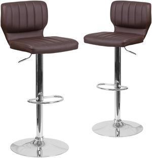 2 Pk. Contemporary Brown Vinyl Adjustable Height Barstool with Chrome Base