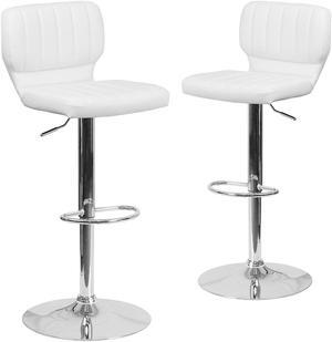 2 Pk. Contemporary White Vinyl Adjustable Height Barstool with Chrome Base