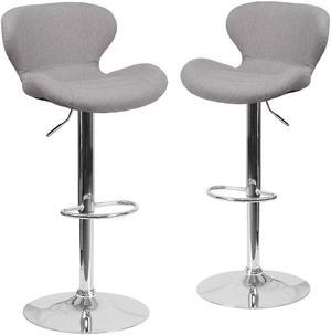 2 Pk. Contemporary Gray Fabric Adjustable Height Barstool with Chrome Base