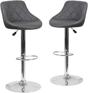 2 Pk. Contemporary Gray Vinyl Bucket Seat Adjustable Height Barstool with Chrome Base