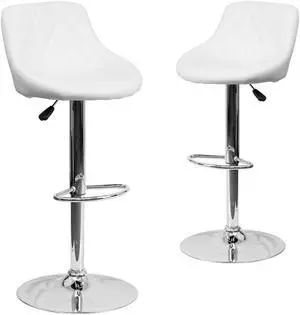 2 Pk. Contemporary White Vinyl Bucket Seat Adjustable Height Barstool with Chrome Base