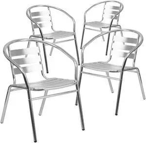 4 Pk. Aluminum Commercial Indoor-Outdoor Restaurant Stack Chair with Triple Slat Back