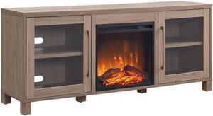 Quincy Rectangular TV Stand with Log Fireplace for TV's up to 65" in Antiqued Gray Oak