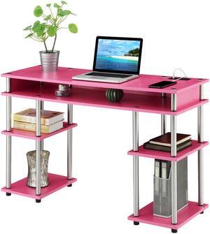 Designs2Go No Tools Student Desk With Charging Station, Pink