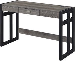 Monterey 47 Inch Desk With Charging Station, Weathered Gray/Black