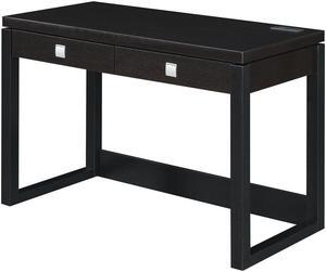 Newport 2 Drawer Desk With Charging Station, Espresso/Black